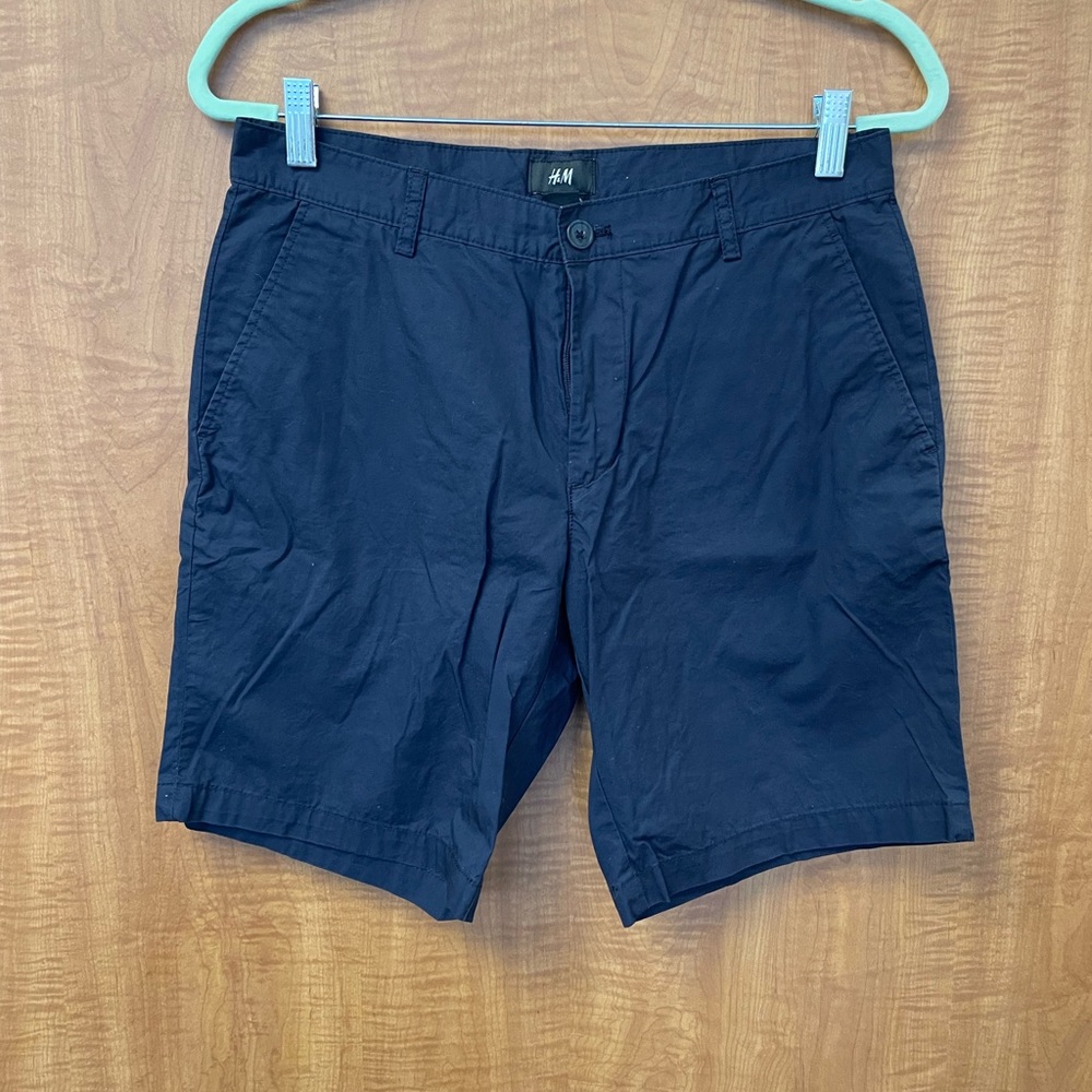 H&M Men's Dark Blue Flat Front Shorts